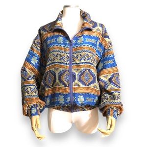 BOGARI Native Tribal Print Silk Bomber Jacket VINTAGE